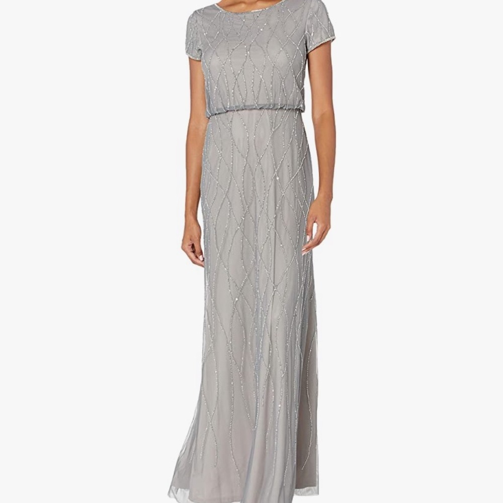 Adrianna Papell grey SHORT SLEEVE BEADED BLOUSON GOWN
